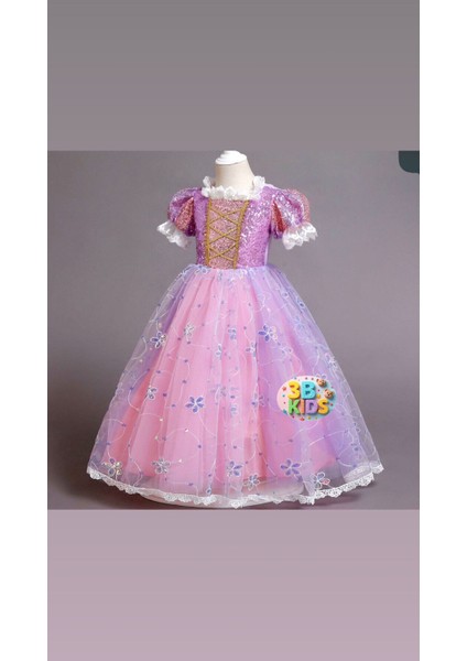 Rapunzel Kostüm Elbise Rapunzel Pembe Bubble Saç Taç Eldiven indirimleri