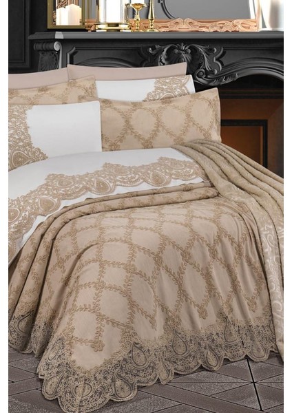 Saray 10 Parça Battaniyeli Çeyiz Seti Bej