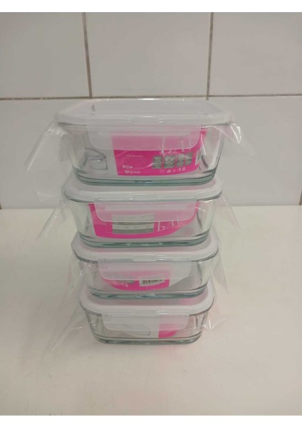Feyzade Fresco Cam Kilitli Saklama Kabı 4’lü Set 1150CC Kare (FRS-249)