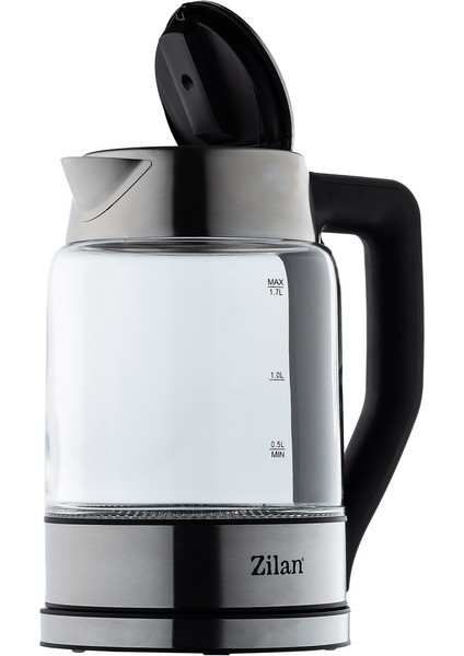 Dijital Cam Su Isıtıcı 1.7l 2200W Ayarlanabilir Isı Çift Cam Tasarım Gri