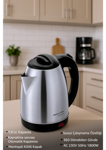 1.8 L Inox Su Isıtıcı, Şık ve Güvenilir Tasarım fiyatları