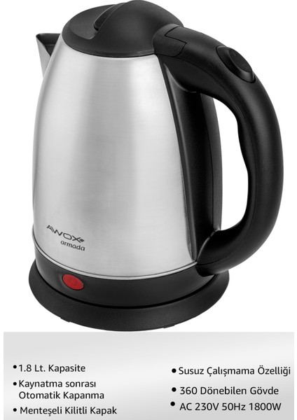 1.8 L Inox Su Isıtıcı, Şık ve Güvenilir Tasarım fırsatları