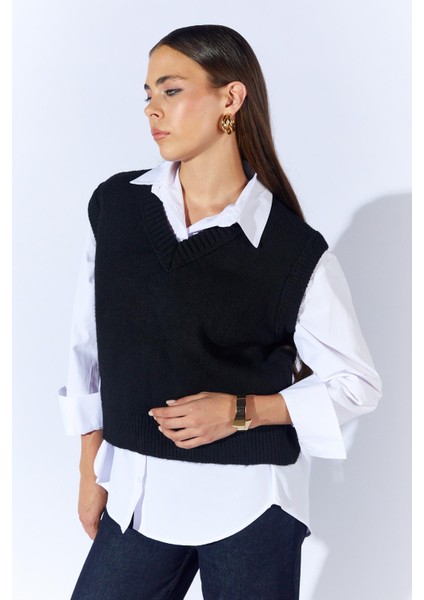Kadın Siyah V Yakalı Basic Süveter fırsatları