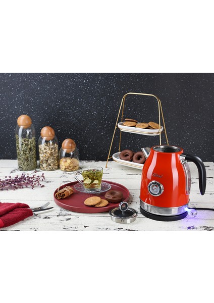 Retro Su Isıtıcısı, 1,7l, 2200W, Şık Kırmızı Tasarım modelleri