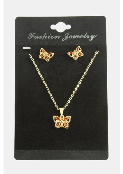Msa-Shop Kelebek Zirkon Taşlı Set Kolye-Siyah