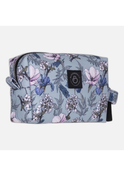 Mavi Çiçek Desenli Makyaj ve Kozmetik Çantası, Şık ve Kullanışlı Tasarım