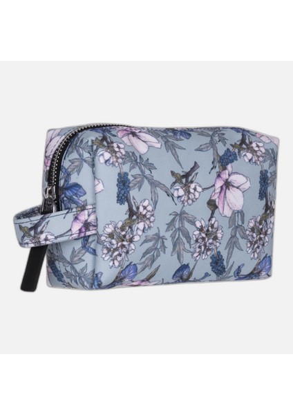 Mavi Çiçek Desenli Makyaj ve Kozmetik Çantası, Şık ve Kullanışlı Tasarım indirimleri