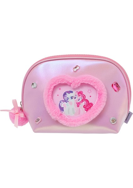 Pembe Kalp Şekilli Kozmetik Çantası, Renkli ve Şık Tasarım