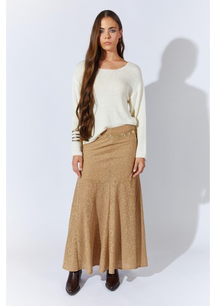 Kadın Bej Içi Mini Etekli Dilimli Tül Etek