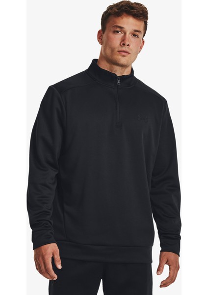 Fleece 1/4 Zip Erkek Siyah Günlük Sweatshirt.001