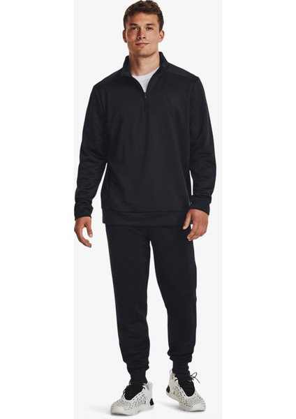 Fleece 1/4 Zip Erkek Siyah Günlük Sweatshirt.001