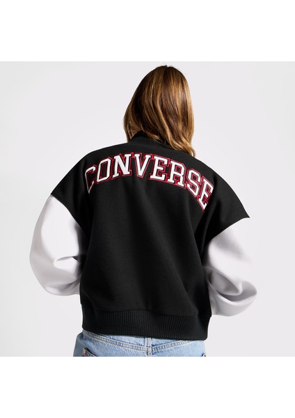 Kadın Dik Yaka Siyah Bomber Ceket.001