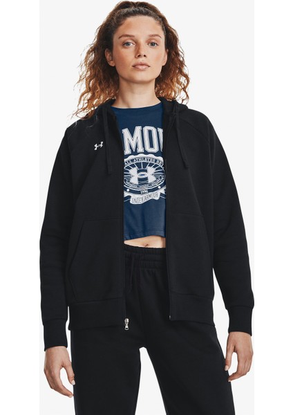 Rival Fleece Tam Boy Fermuarlı Kadın Siyah Kapüşonlu Üst.001