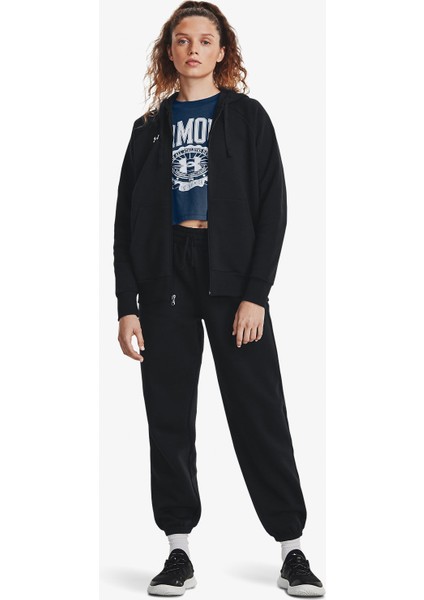 Rival Fleece Tam Boy Fermuarlı Kadın Siyah Kapüşonlu Üst.001