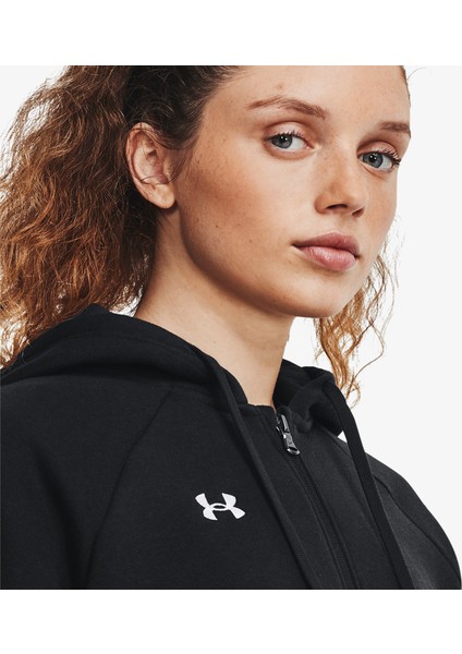 Rival Fleece Tam Boy Fermuarlı Kadın Siyah Kapüşonlu Üst.001