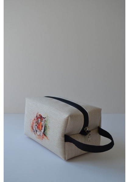 Şık Kaplan Baskılı Makyaj Çantası, Bej Renkli, Hafif ve Kullanışlı Tasarım modelleri