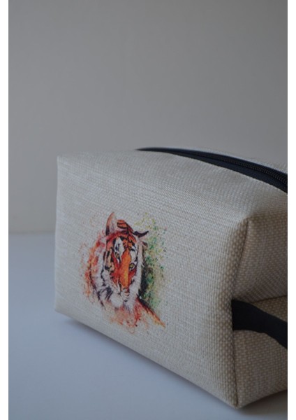 Şık Kaplan Baskılı Makyaj Çantası, Bej Renkli, Hafif ve Kullanışlı Tasarım fırsatları