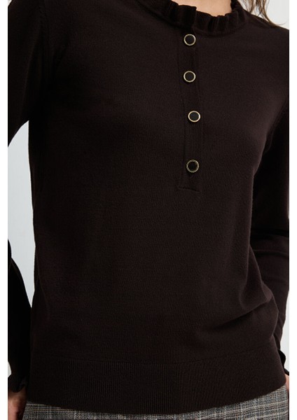 Uzun Kollu Patlı Triko Kazak Kahve 13943005002 fiyatları