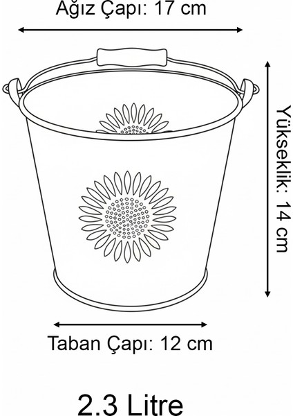 Metal Çok Amaçlı 2.3 Litre Güneş Kabartmalı Mini Kova - Dekoratif Saklama Kabı (14 cm) modelleri