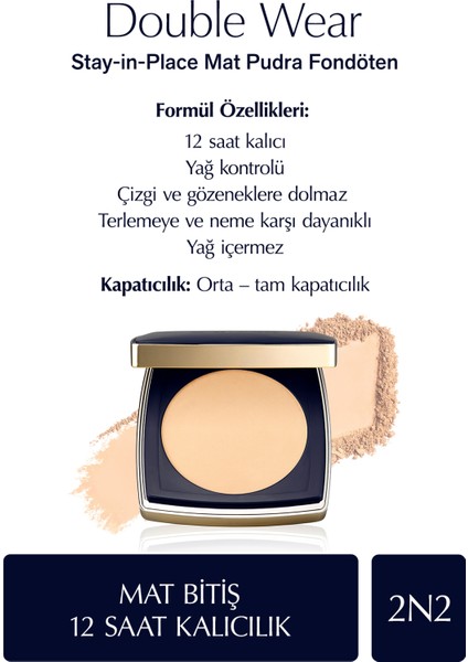 Double Wear Stay-in-Place Mat Pudra Fondöten - 2N2 BUFF fiyatları