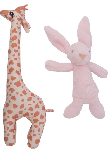 2’li Peluş Zürafa ve Açık Pembe Tavşan Seti Hediyelik Sevimli Oyuncak fırsatları