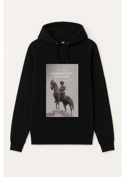 29 Ekim Cumhuriyet Bayramı Baskılı Siyah Kapşonlu Kapüşonlu Sweatshirt Hoodie
