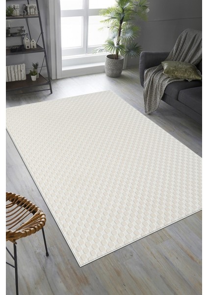 Pamuk Tabanlı Modern Tasarımlı Sisal Dama Krem Renk Halı