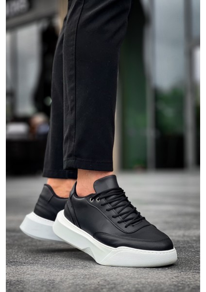 ET0354 Günlük Bağcıklı Erkek Yüksek Taban Siyah Spor Ayakkabı