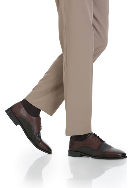 Kahverengi Klasik 100% Hakiki Deri Bağcıklı Ayakkabı