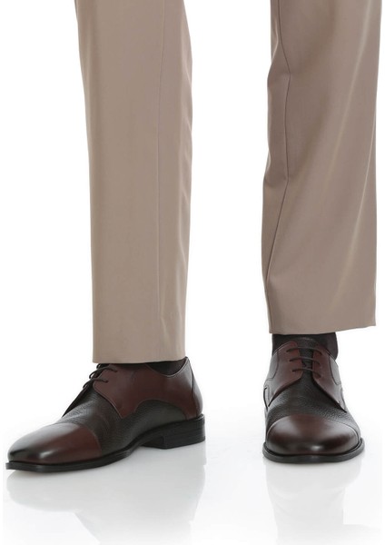 Kahverengi Klasik 100% Hakiki Deri Bağcıklı Ayakkabı