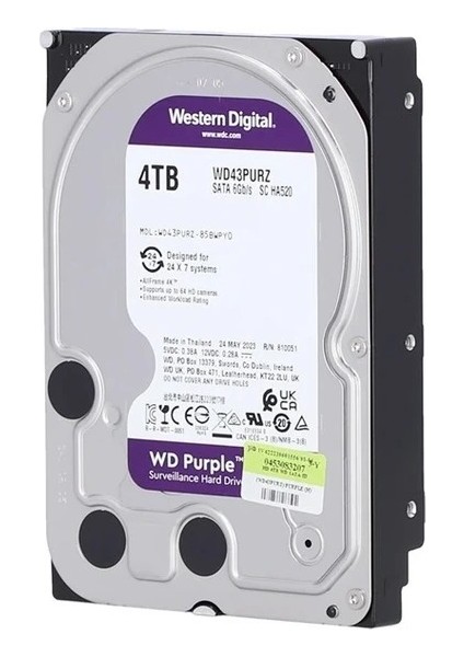 3.5 Purple 4tb 5400RPM 256MB Sata3 Güvenlik HDD WD43PURZ (7/24) Wd Tr Disty Garantili