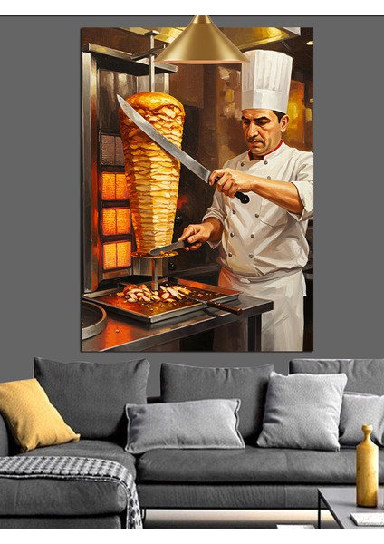 Şef Döner Hazırlıyor Dekoratif Kanvas - Mdf Ahşap Tablo fiyatları