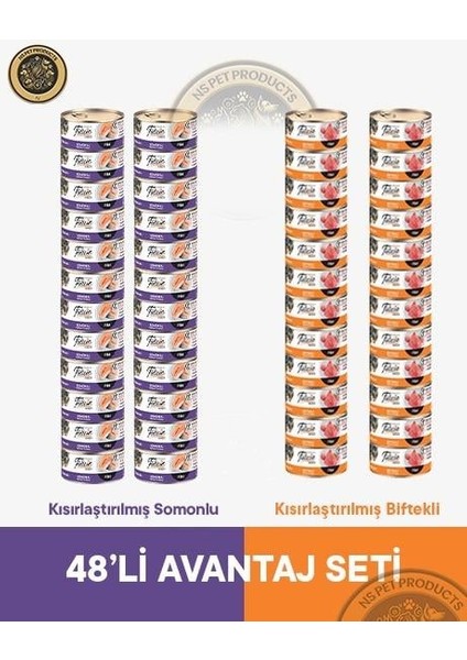 Kısırlaştırılmış Biftekli-Somonlu Yetişkin Kedi Konservesi 48X85GR