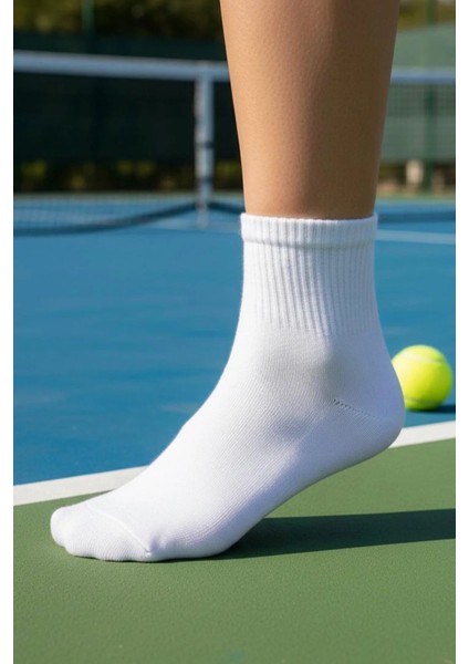Unisex Beyaz Yarım Konç Tenis Çorap Kolej 6'lı Set