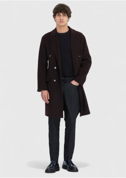 Mürdüm Regular Fit Kruvaze Yaka Klasik Dokuma Palto fiyatları