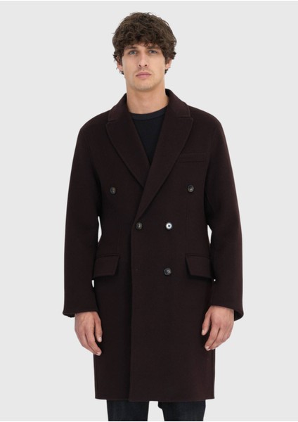 Mürdüm Regular Fit Kruvaze Yaka Klasik Dokuma Palto modelleri