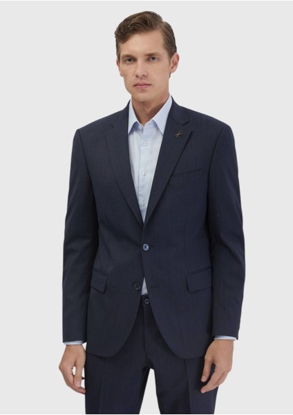 Indigo Mikro Modern Fit Yün Karışımlı Takım Elbise