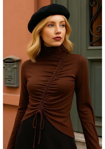 Kadın Kahverengi Önden Büzgülü Dar Kesim Body 28284 modelleri