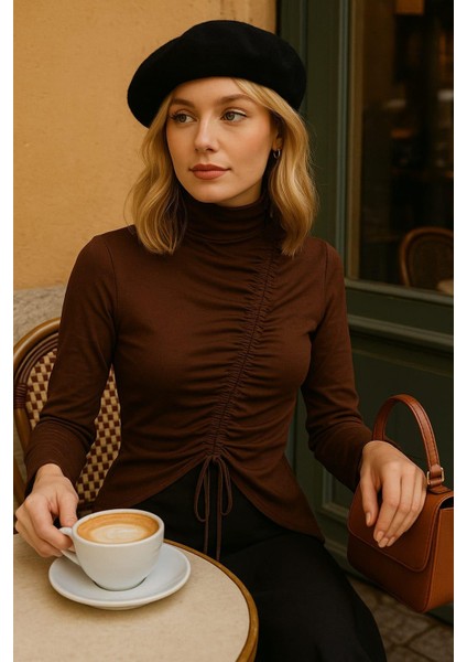 Kadın Kahverengi Önden Büzgülü Dar Kesim Body 28284 fırsatları