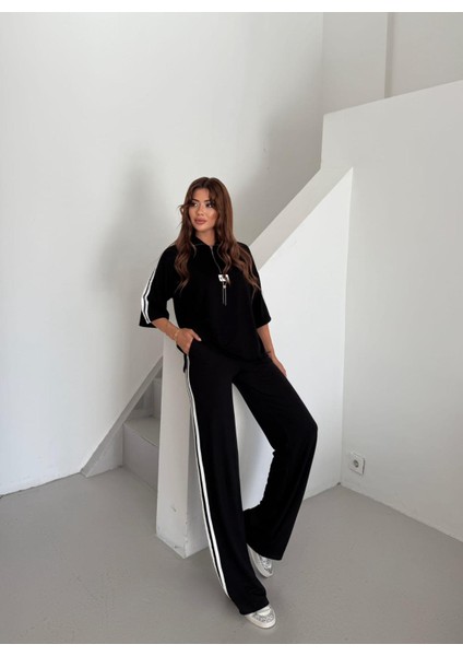 Buketli Kadın Şeritli Armalı Detaylı Kadın Eşofman Takım