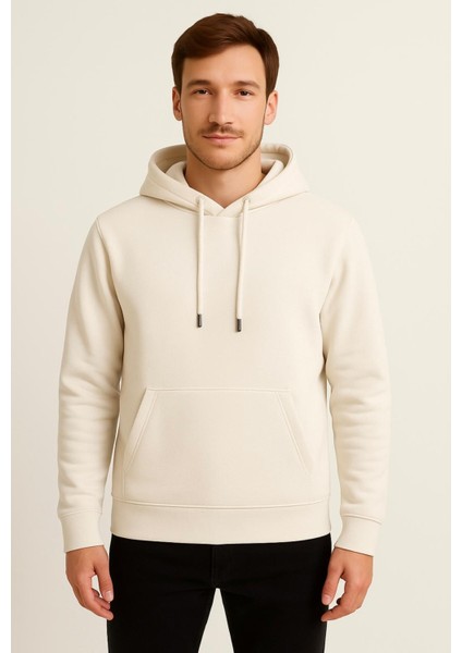 Erkek Krem Kapüşonlu SWEATSHIRT-W1108