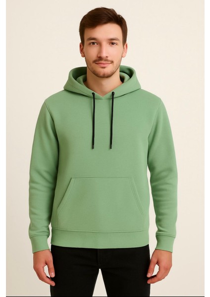 Erkek Yeşil Kapüşonlu SWEATSHIRT-W1108