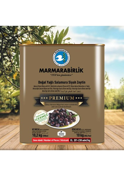 Premium Yağlı Salamura Xl Zeytin 10 kg Teneke (201-230 Adet/kg)
