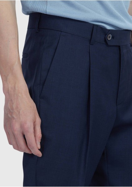 Lacivert Düz Kumaş Slim Fit Casual %100 Yün Pantolon fırsatları