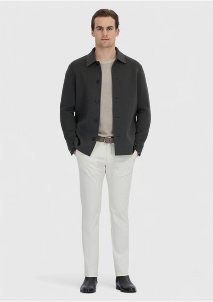 Haki Düz Regular Fit Dokuma Yün Karışımlı Overshırt fiyatları