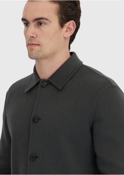 Haki Düz Regular Fit Dokuma Yün Karışımlı Overshırt fırsatları