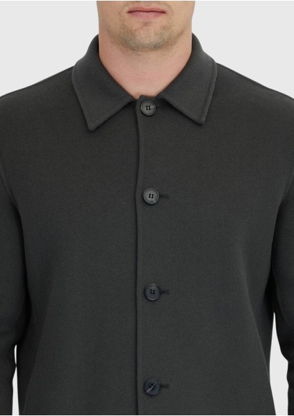 Haki Düz Regular Fit Dokuma Yün Karışımlı Overshırt indirimleri