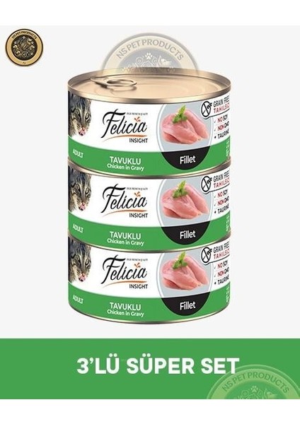 Tavuklu Fileto Yetişkin Kedi Konservesi 3X85GR