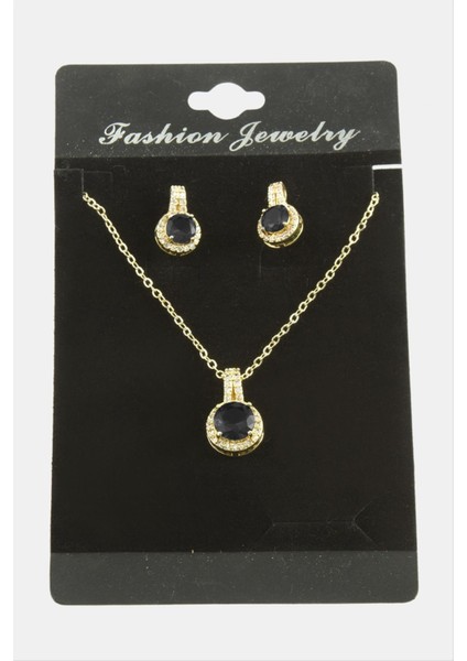 Msa-Shop Yuvarlak Zirkon Taşlı Set Kolye-Gümüş Rengi