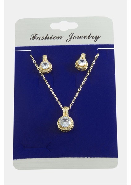 Msa-Shop Yuvarlak Zirkon Taşlı Set Kolye-Gümüş Rengi fiyatları